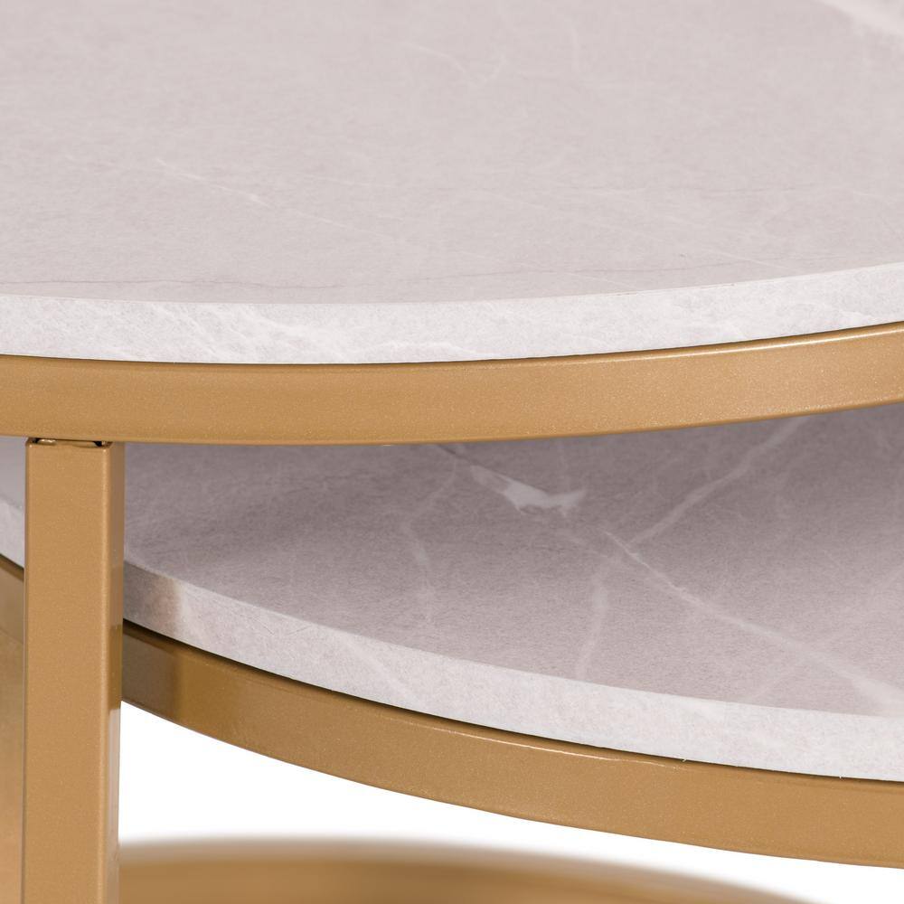 Fort Worth White Marble and Gold Round Nesting Coffee Table Set