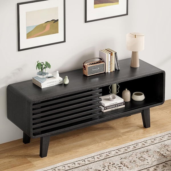 Wood TV Stand for Up to 59 in. TVs Entertainment Center with Storage in Black