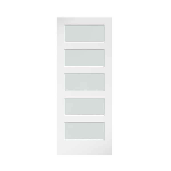eightdoors 36 in. x 96 in. 5 Frosted Glass Solid Core White Finished Interior Barn Door Slab