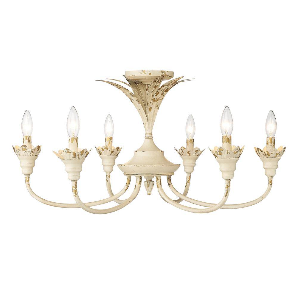 Lillianne Antique Ivory 6-Light Glass Semi-Flush Mount