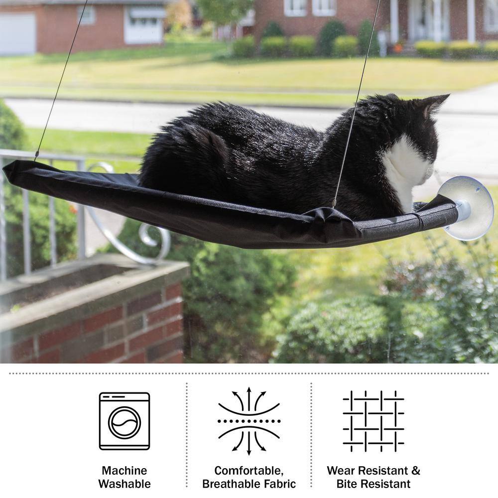 Black Oxford Cloth Cat Window Perch with Suction Cups