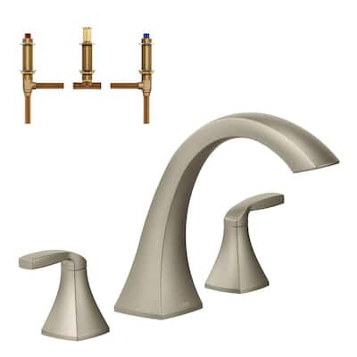 Voss 2-Handle Deck-Mount High Arc Roman Tub Faucet in Brushed Nickel (Valve Included)