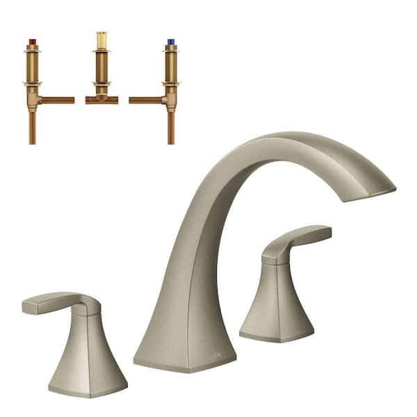 MOEN Voss 2-Handle Deck-Mount High Arc Roman Tub Faucet in Brushed Nickel (Valve Included)