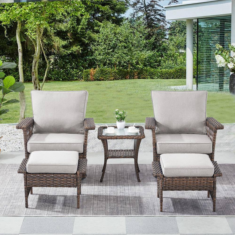 Stlouise Brown 5-Piece Wicker Patio Conversation Set with Beige Cushions price history on PriceWatchPro