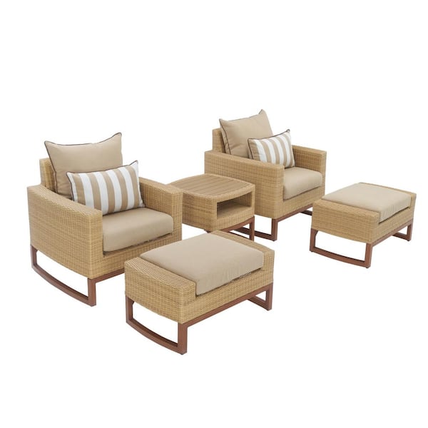 RST BRANDS Mili 5-Piece Wicker Patio Deep Seating Conversation Set with Sunbrella Maxim Beige Cushions
