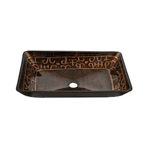 Golden Glass Rectangle Vessel Bathroom Sink in Brown and Gold Fusion Finish with Faucet and Pop-Up Drain in Matte Black