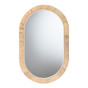 Bella 21.3 in. W x 33.1 in. H Oval Natural Rattan Framed Mirror