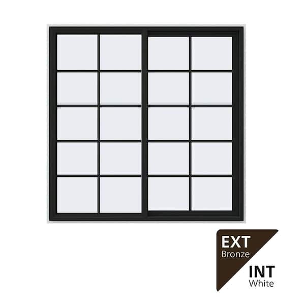 60 in. x 60 in. V-4500 Series Bronze FiniShield Vinyl Right-Handed Sliding Window with Colonial Grids/Grilles