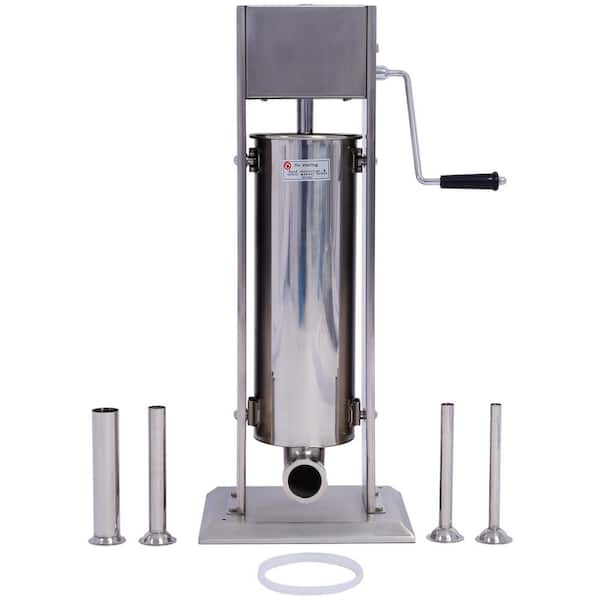 Commercial 15 lbs. / 7 L Stainless Steel Dual Speed Vertical Sausage  Stuffer Meat Filler with 5-Stuffing Tubes