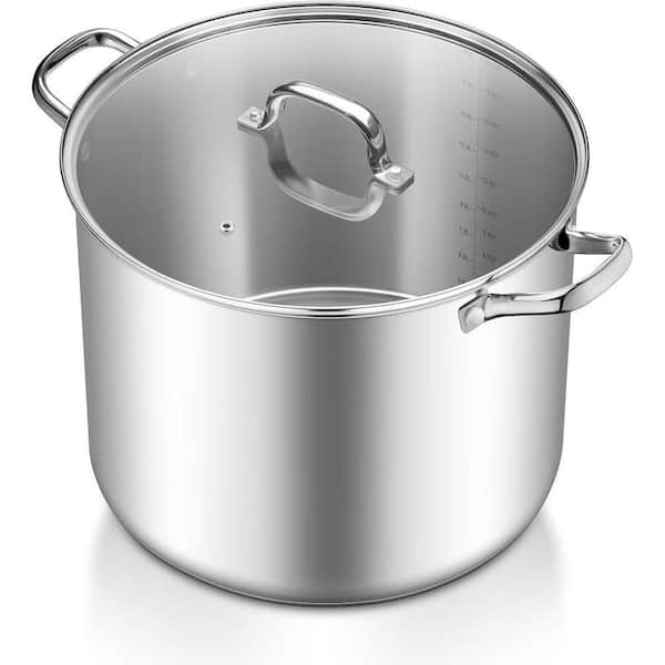 20 qt. Stainless Steel Nonstick Stock Pot in Silver with Glass Lid, Tri-Ply Bottom, Induction Compatible, 1 Piece