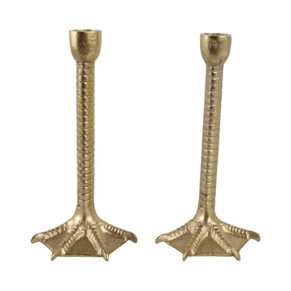 Gold 9 in. Metal Novelty Bird Legs Taper Candle Holders (Set of 2)