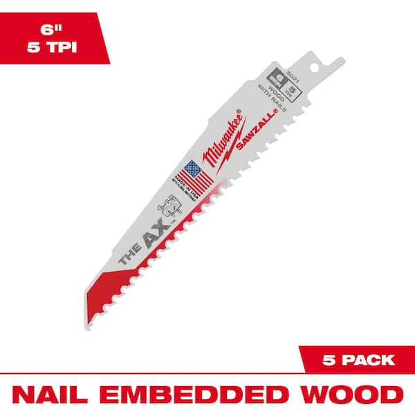 Milwaukee 6 in. 5 Teeth per in. AX Nail Embedded Wood Cutting SAWZALL Reciprocating Saw Blades (5-Pack)