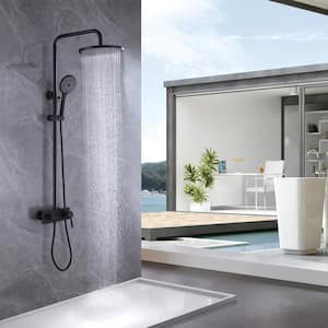 Single-Handle 1-Spray Wall Mount Tub and Shower Faucet with 3-Spray Hand Shower in Matte Black (Valve Included)