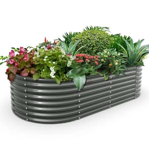 6 ft. x 3 ft. x 2 ft. Quartz Gray Metal Steel Oval Galvanized Raised Garden Bed For Vegetables and Flowers