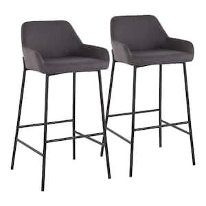 Daniella 38 in. Fixed Height Charcoal Fabric and Black Steel Bar Stool (Set of 2)