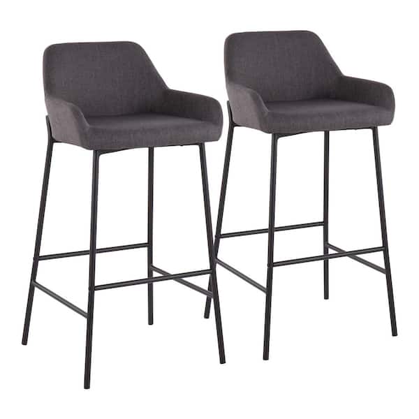 Lumisource Daniella 38 in. Fixed Height Charcoal Fabric and Black Steel Bar Stool (Set of 2)