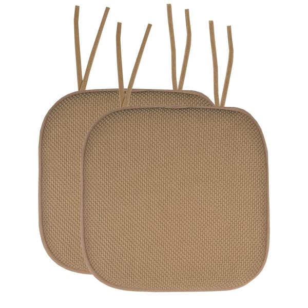 Sweet Home Collection Honeycomb Memory Foam Square 16 in. x 16 in. Non-Slip Back Chair Cushion with Ties, Indoor/Outdoor, Taupe (2-Pack)
