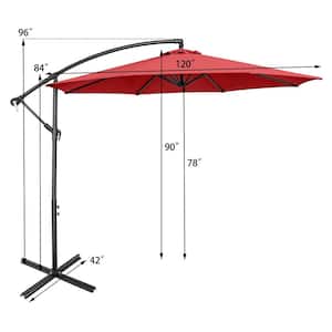 10 ft. Steel Cantilever Tilt Patio Umbrella with 8 Ribs and Cross Base in Red