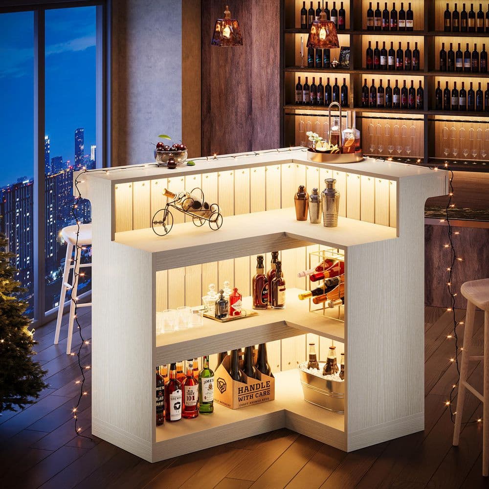 BYBLIGHT Kearsten 43.3 in. H L-shaped Bar Table with 3-Muti-Bottle