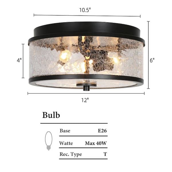 Zevni Modern Farmhouse 12 in. 3-Light Black Flush Mount