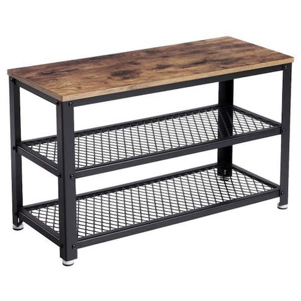 VASAGLE 17.70 in. H x 11.80 in. W Vintage Black Wood Shoe Storage Bench