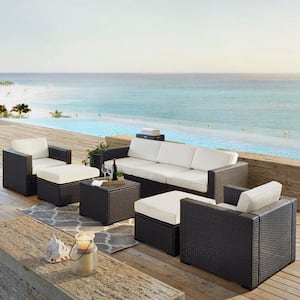 Biscayne 7-Person Wicker Outdoor Seating Set with White Cushions