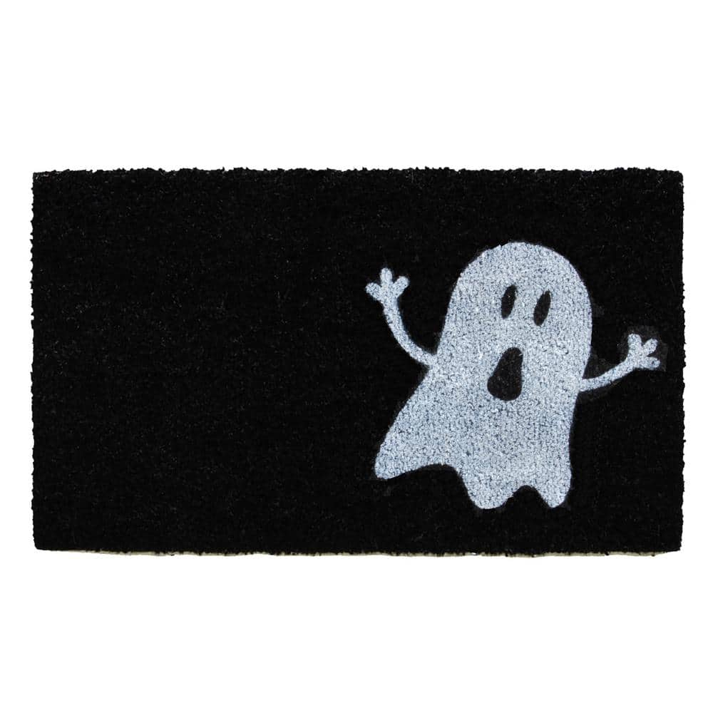 Black/White Ghost 17 in. x 29 in. Coir Door Mat