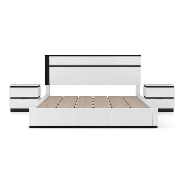 Summit Run 3-Piece White Wood Eastern King Bedroom Set with Underbed Storage