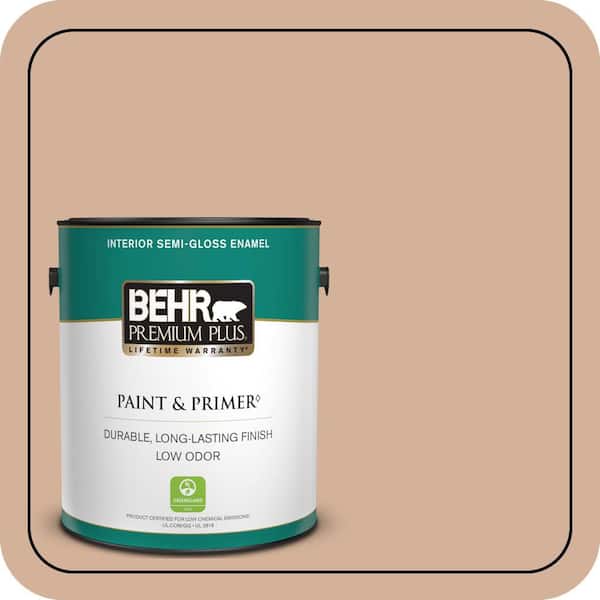 BEHR PREMIUM PLUS 1 gal. #S210-3 Sweet Tea Semi-Gloss Enamel Low Odor Interior Paint & Primer