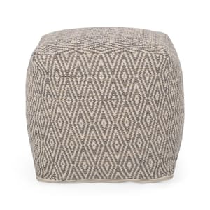 Boven Beige and Yellow Fabric Cube Pouf