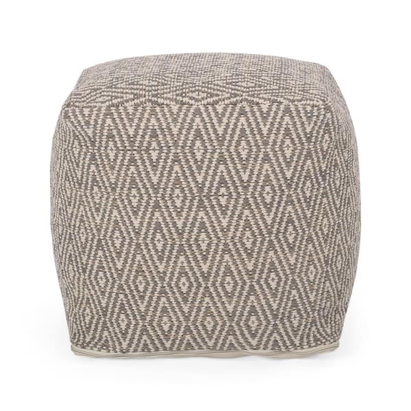 Boven Beige and Yellow Fabric Cube Pouf
