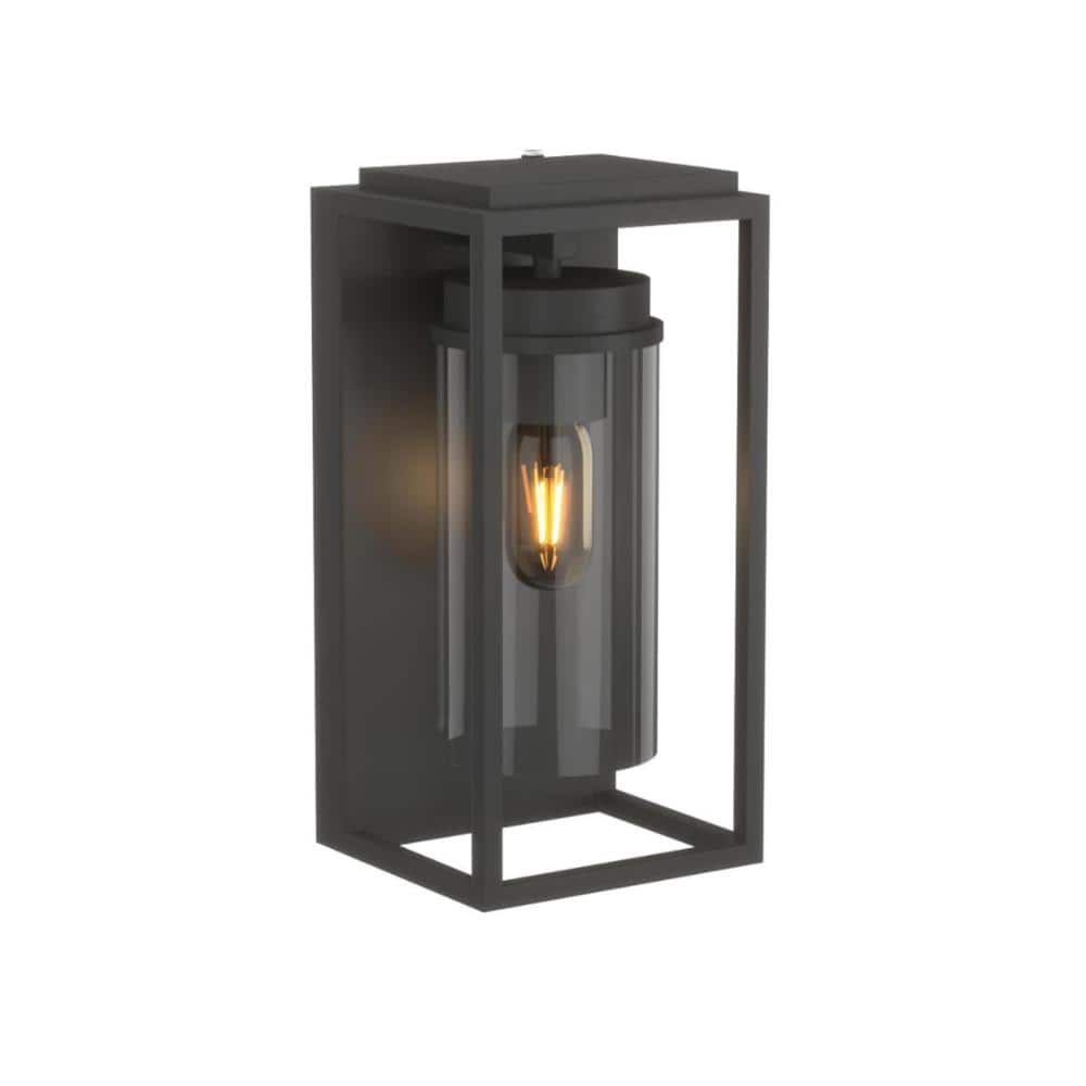 12.3 in. 1-Light Black Rectangular Dusk to Dawn Outdoor Wall Sconce with Clear Glass Shade price history on PriceWatchPro