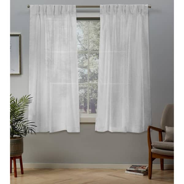 EXCLUSIVE HOME Belgian Winter White Solid Sheer Double Pinch Pleat / Hidden Tab Curtain, 30 in. W x 63 in. L (Set of 2)
