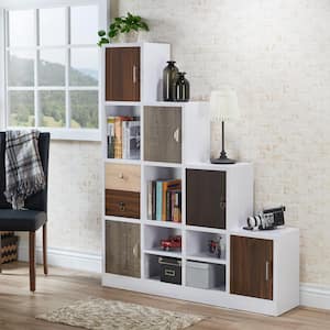 Calenan 61.5 in. White Faux Wood 11-shelf Cube Bookcase with Doors