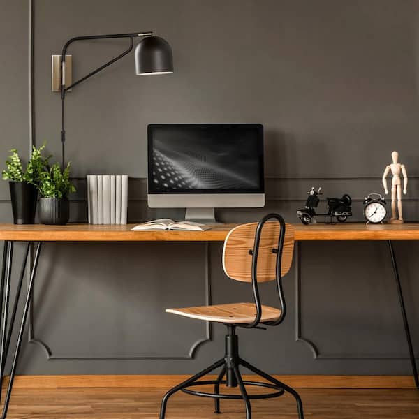 Mullin 1-Light Matte Black Plug-In Wall Sconce with Antique Brass Accent and LED Bulb Included