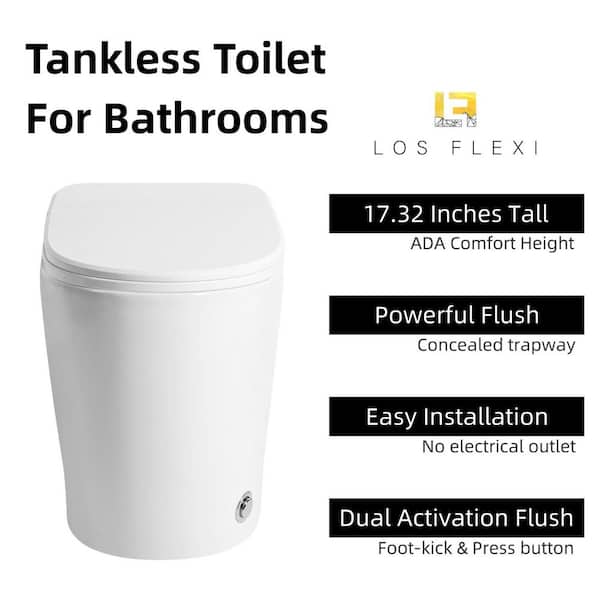Elongated 1-Piece Toilet Non-Electric, ADA White Tankless Toilet w/ Air Pressure Assisted Flush, 1.0 GPF 12 in. Rough in
