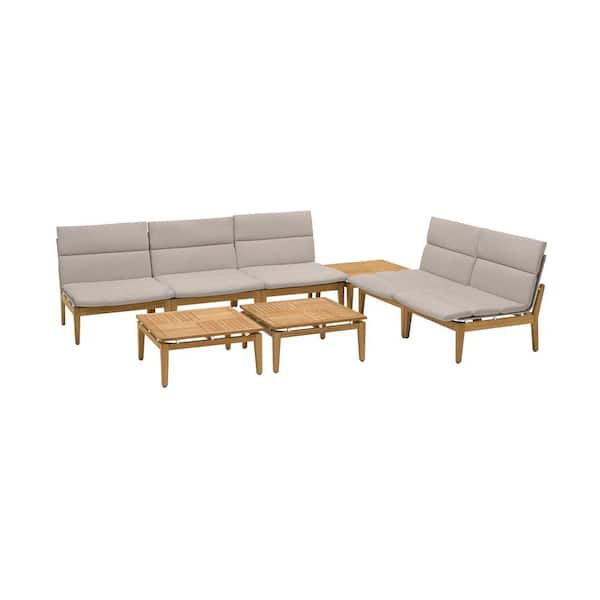 Armen Living Arno Outdoor 8 Piece Teak Wood Seating Set in Beige Olefin