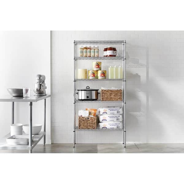 5-Tier Steel Wire Shelving Unit in Chrome (36 in. W x 72 in. H x 16 in. D)