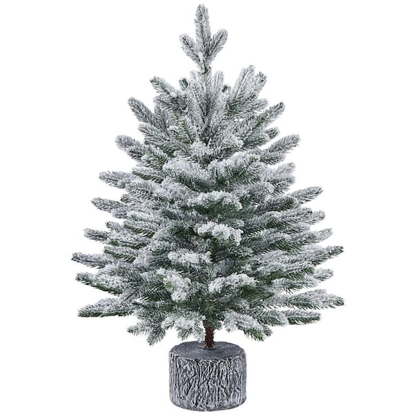 Pre-lit Mini Flocked Artificial Christmas Tree with Warm White LED Lights and Stand