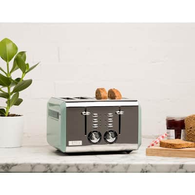 Cotswold 1500-Watt 4-Slice Wide Slot Sage Green Retro Toaster with Removable Crumb Tray and Adjustable Settings
