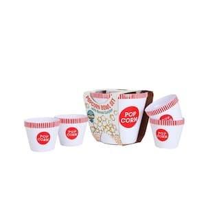 6 qt. 5-Piece Red and White Popcorn Bowls with Kernel Catcher Set