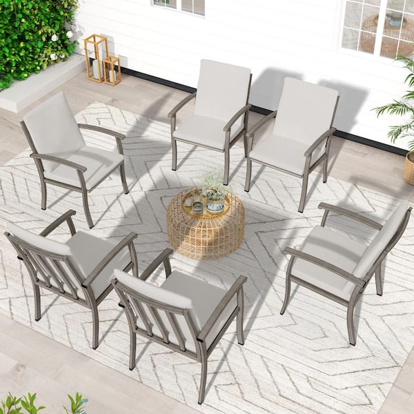 AluLux Gray Aluminum Patio Dining Chairs with Light Gray Cushions (6-Pack)