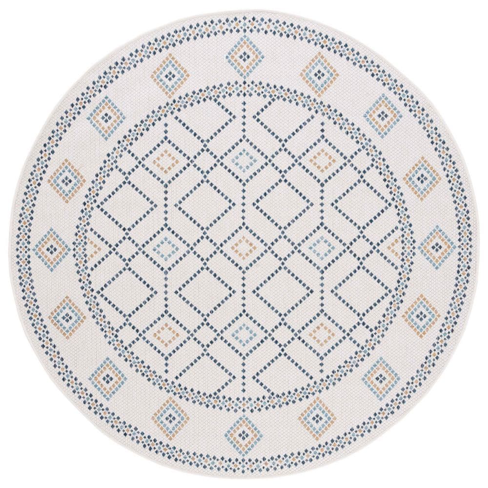 SAFAVIEH Courtyard Ivory/Navy Yellow 7 ft. x 7 ft. Geometric Modern ...