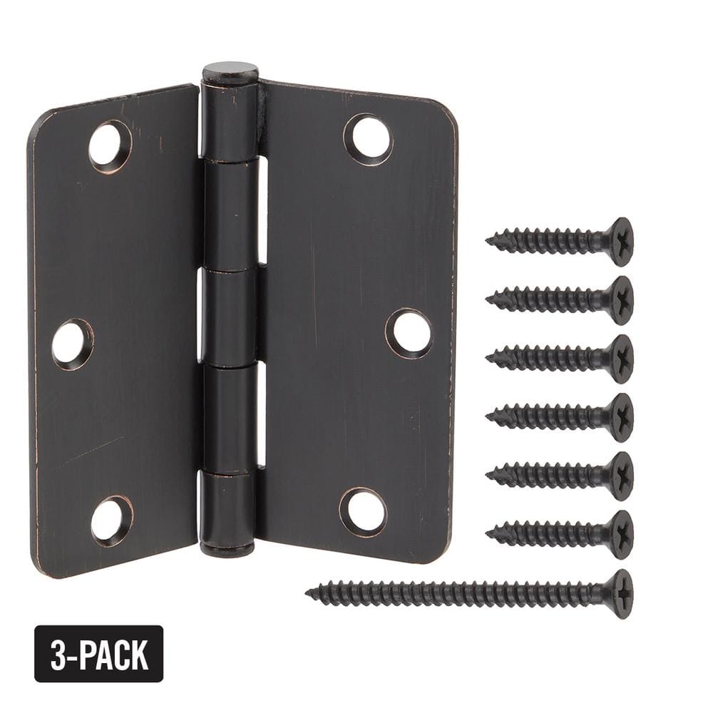 3-1/2 in. 1/4 in. Radius Oil-Rubbed Bronze Squeak-Free Door Hinge (3-Pack)