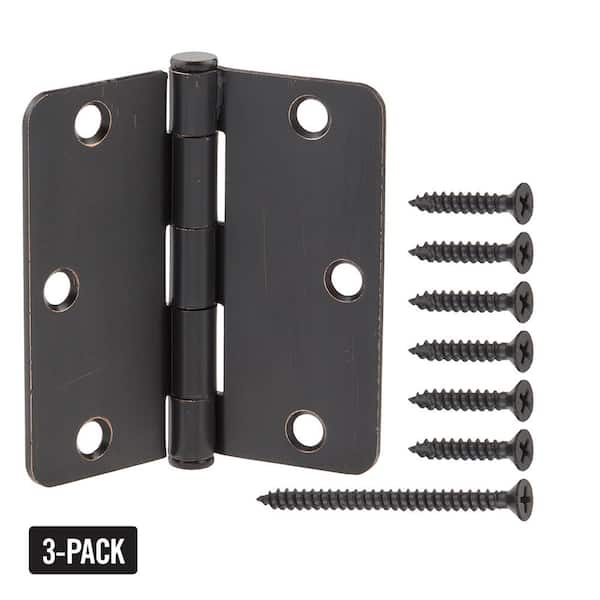 Everbilt 3-1/2 in. 1/4 in. Radius Oil-Rubbed Bronze Squeak-Free Door Hinge (3-Pack)