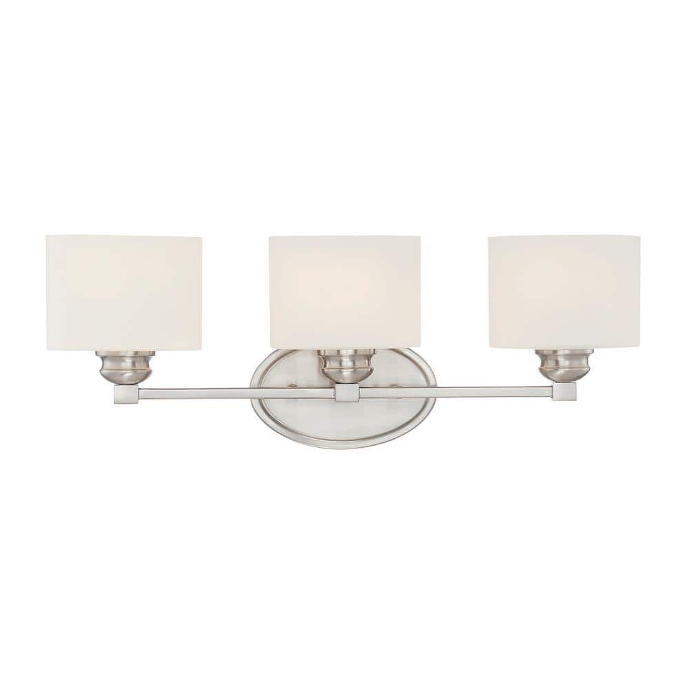 Kane 24 in. W x 8.5 in. H 3-Light Satin Nickel Bathroom Vanity Light with Etched Glass Shades -  Savoy House, 8-890-3-SN