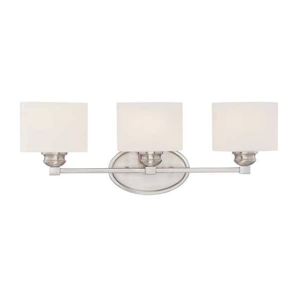 Savoy House Kane 24 in. W x 8.5 in. H 3-Light Satin Nickel Bathroom Vanity Light with Etched Glass Shades