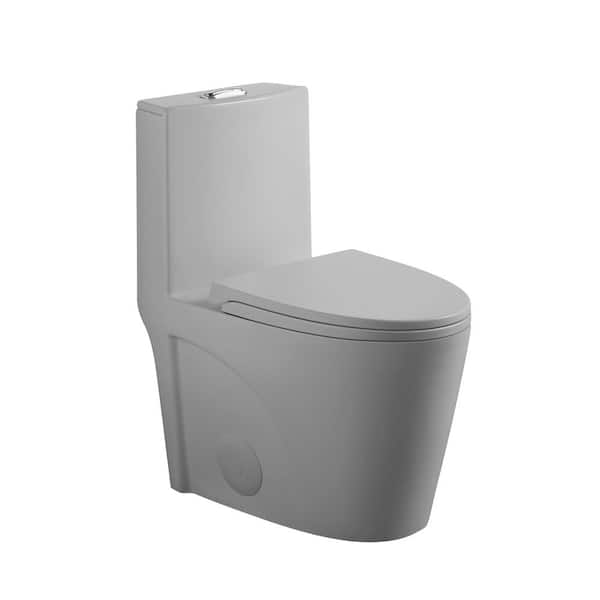 1-piece 1.1/1.60 GPF Dual Flush Elongated Toilet with Soft Closing Seat, Powerful Dual Flush MAP 1000g, Light gray