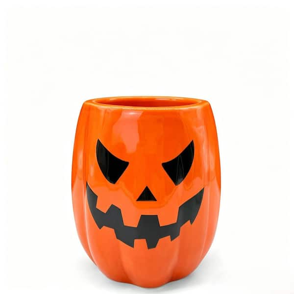 Orange Finish Ceramic Pumpkin-Shaped Utensil Holder with Spooky Cute Halloween Decor for Farmhouse Kitchen