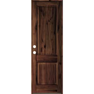 32 in. x 96 in. Rustic Knotty Alder Square Top V-Grooved Red Mahogony Stain Right-Hand Wood Single Prehung Front Door